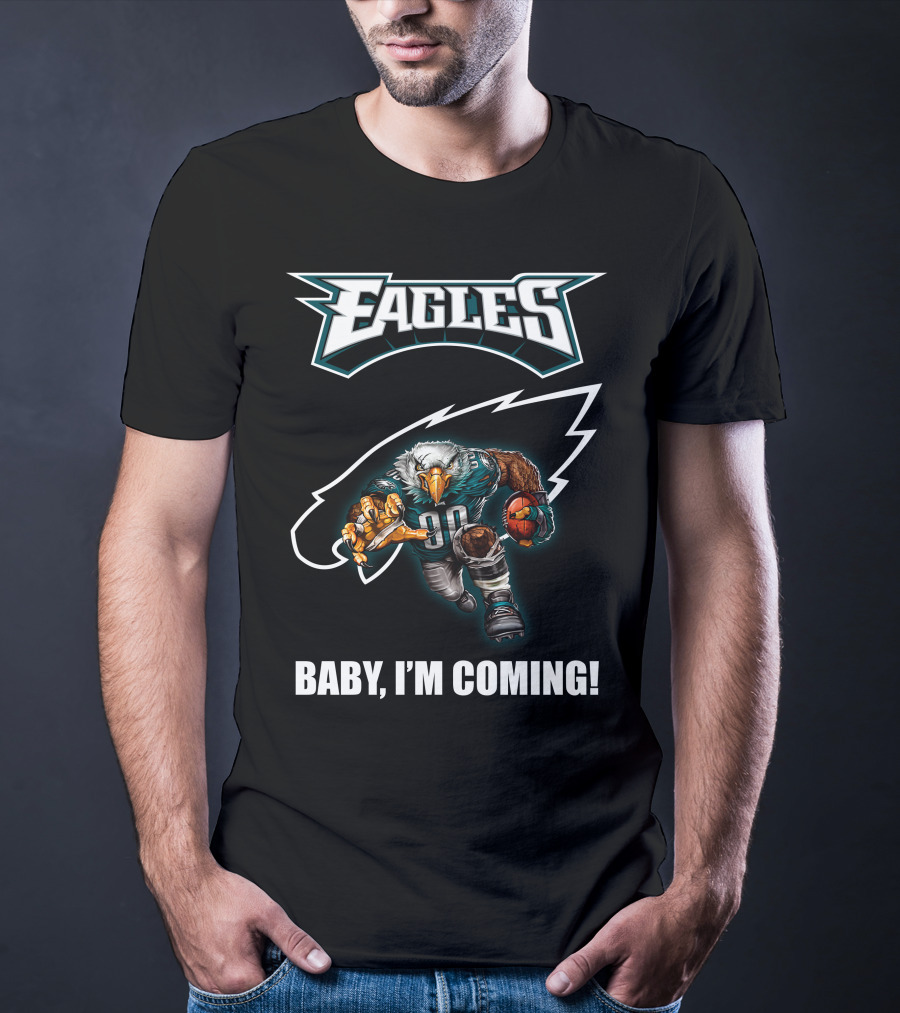 Eagles Football Eagle Mascot Charging Forward With Ball T-Shirt