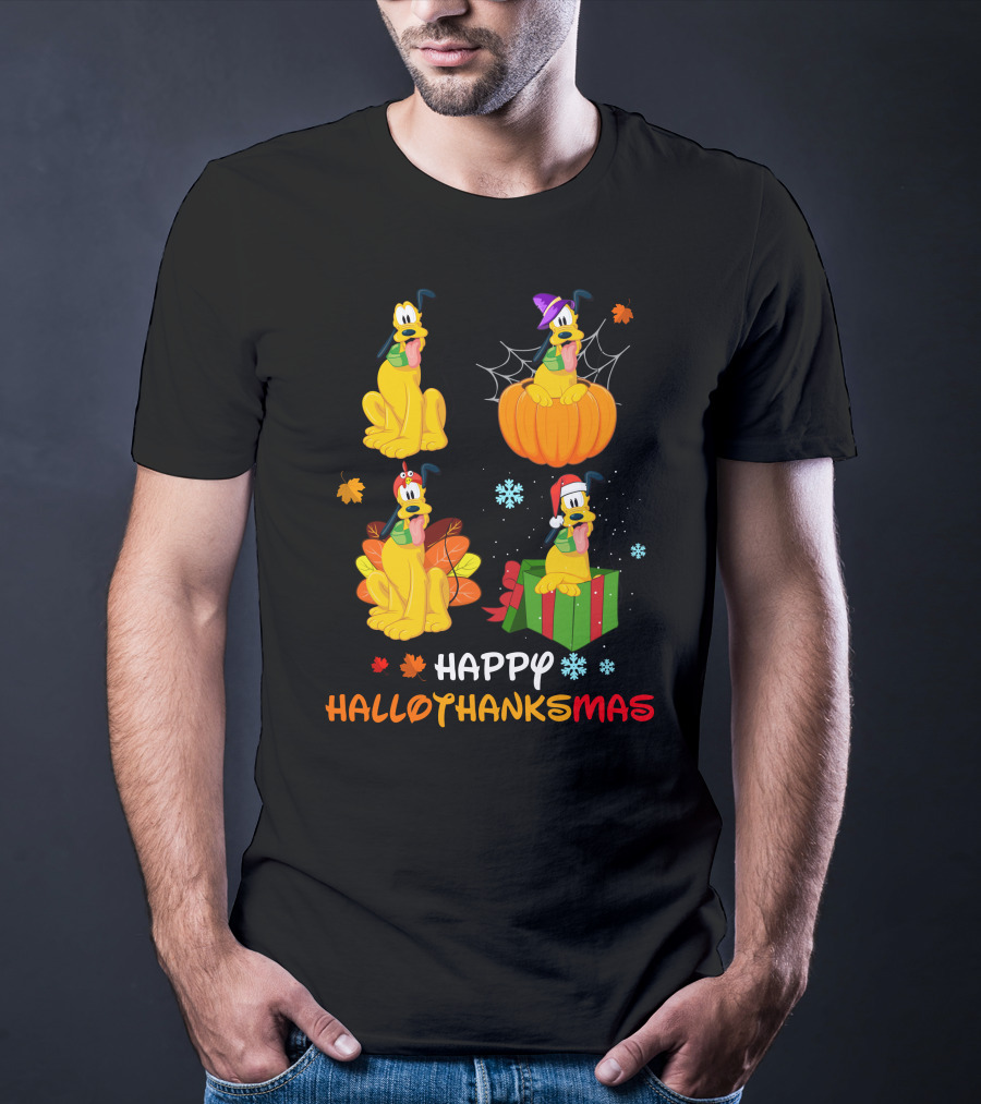 Happy Hallothanksmas Pluto Halloween Thanksgiving Christmas T-Shirt
