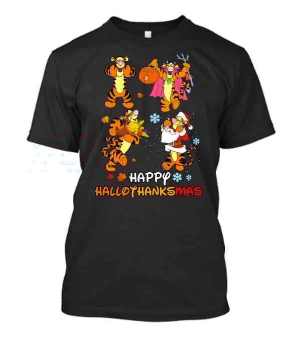 Happy HALLOTHANKSMAS Tigger Celebrating Halloween Thanksgiving Christmas T-Shirt