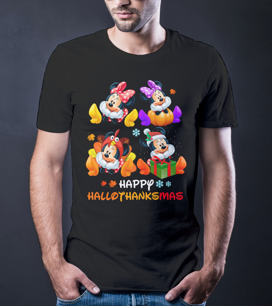 Happy HALLOTHANKSMAS With Minnie In Seasonal Costumes T-Shirt