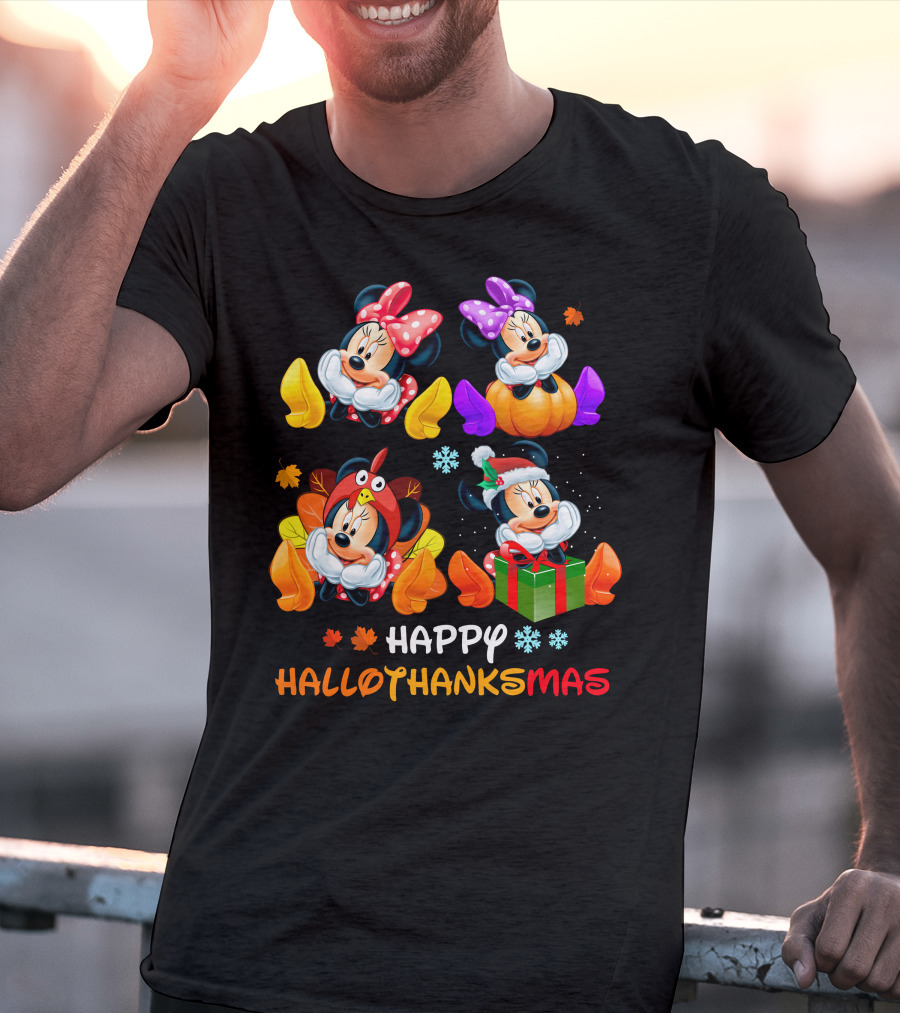 Happy HALLOTHANKSMAS With Minnie In Seasonal Costumes T-Shirt