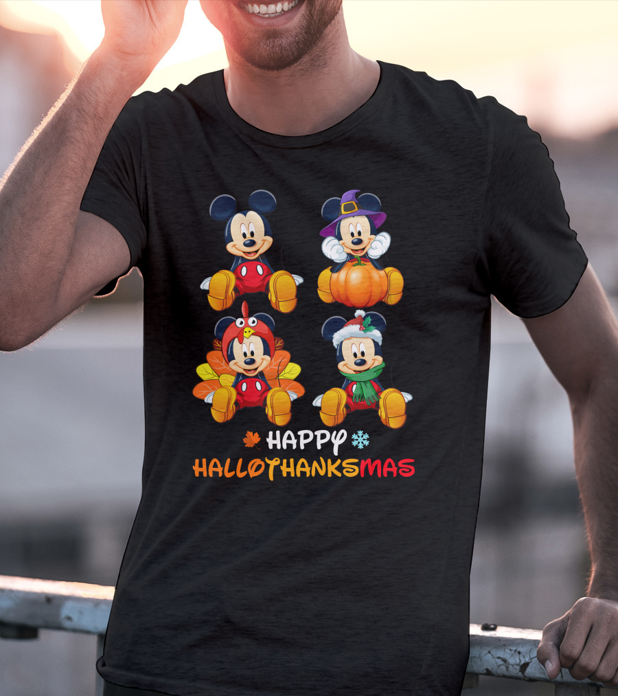 Happy HALLOTHANKSMAS Mickey Mouse Pumpkin Turkey Christmas T-Shirt