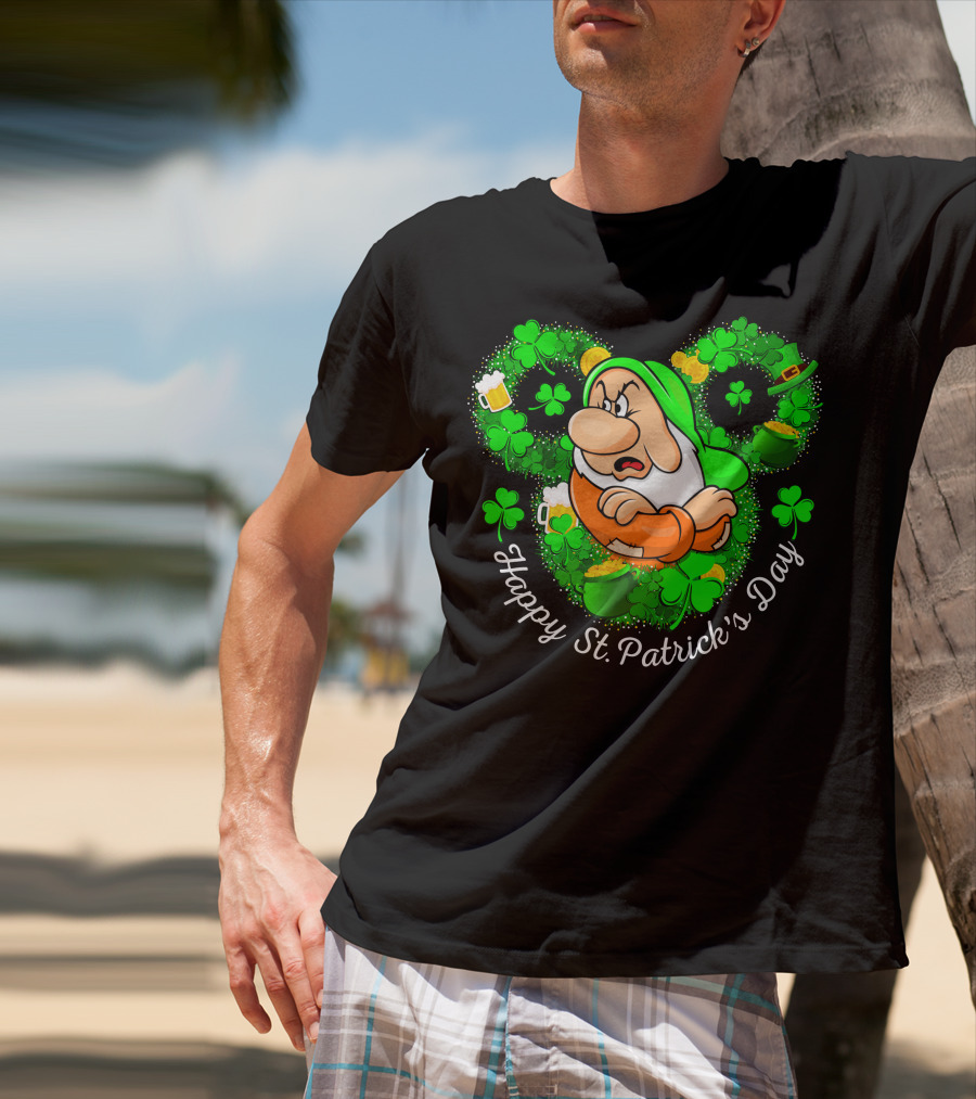 Grumpy Happy St. Patrick's Day Green Shamrocks And Beer T-Shirt