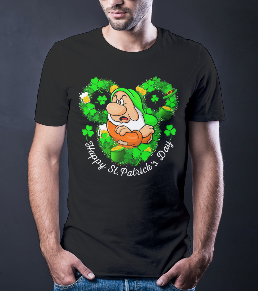 Grumpy Happy St. Patrick's Day Green Shamrocks And Beer T-Shirt