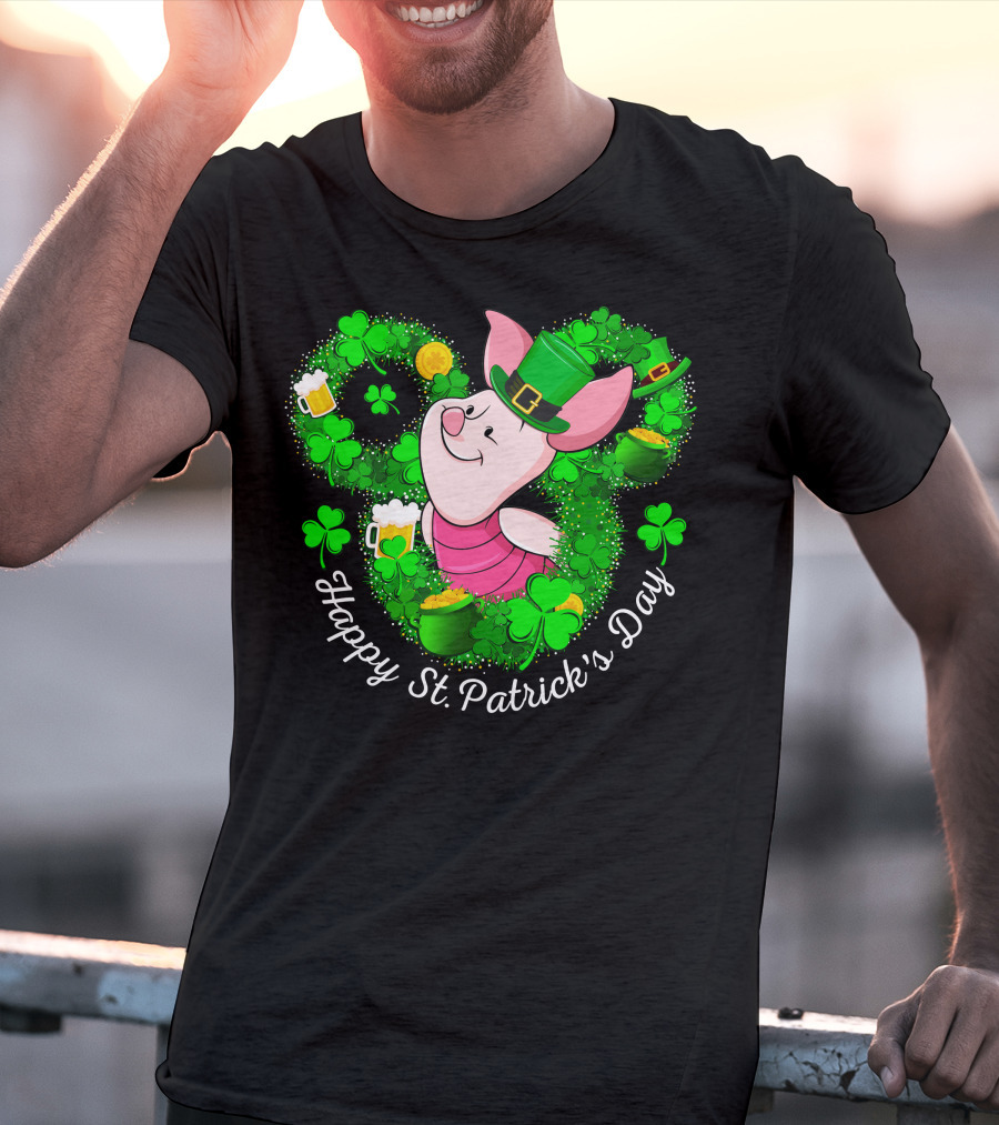 Piglet Happy St. Patrick's Day Clover Hat Beer Coin T-Shirt