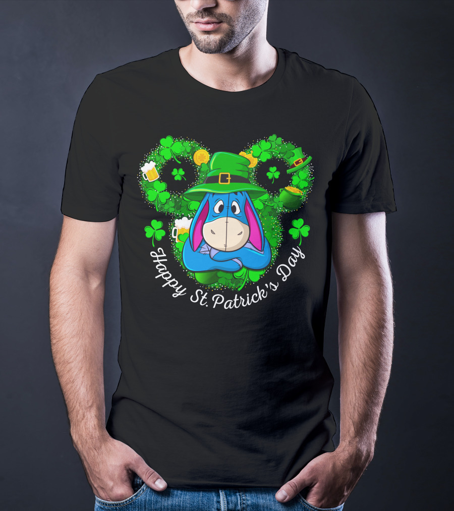 Happy St. Patrick's Day Eeyore Shamrocks And Leprechaun Hat T-Shirt