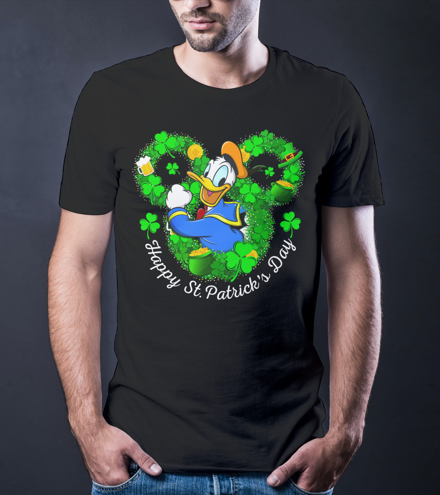 Happy St. Patrick's Day Donald Duck Shamrocks And Gold T-Shirt