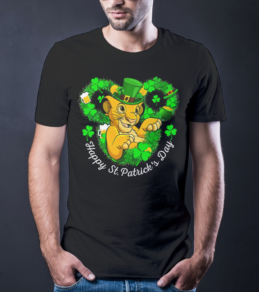 Happy St. Patrick's Day Simba With Clover And Hat T-Shirt