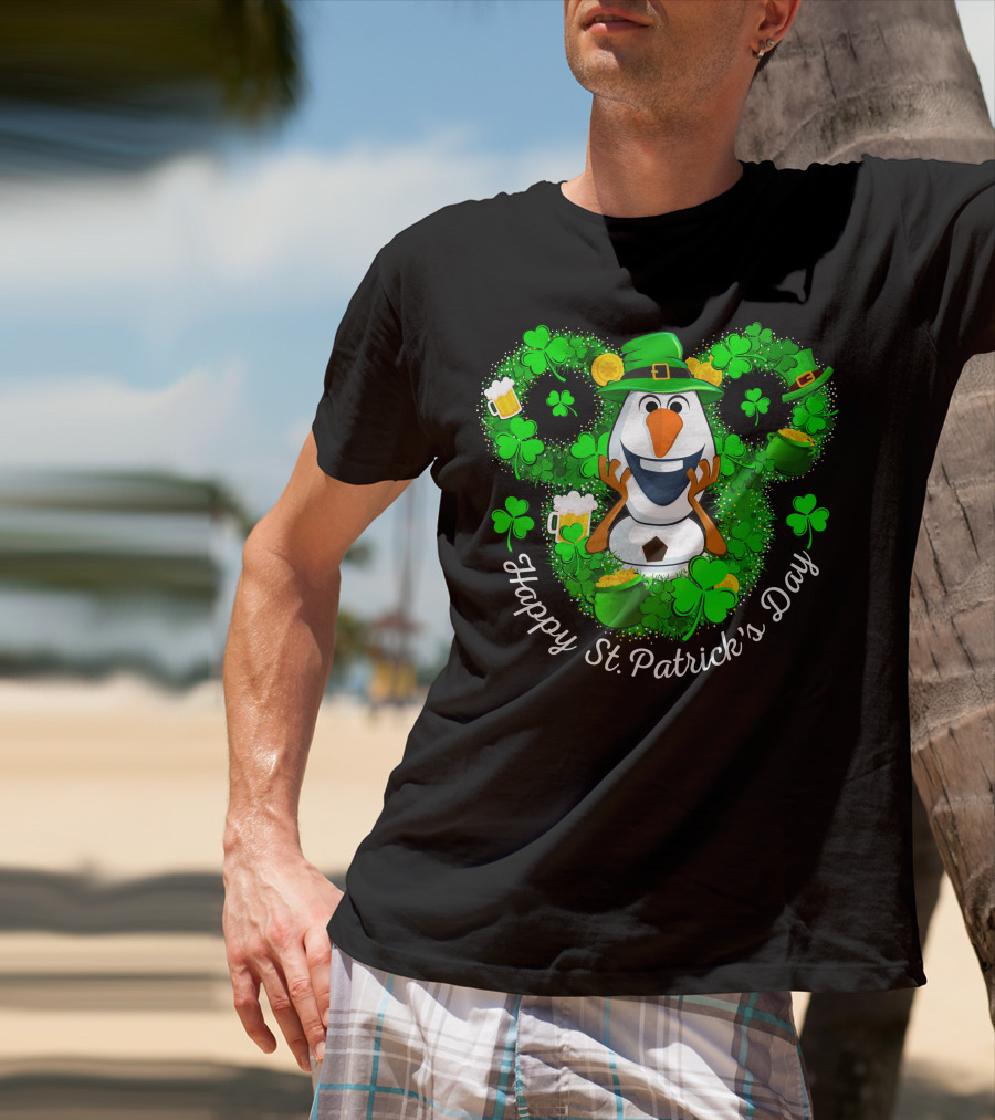 Happy St. Patrick's Day Olaf Clover Hat Beer T-Shirt