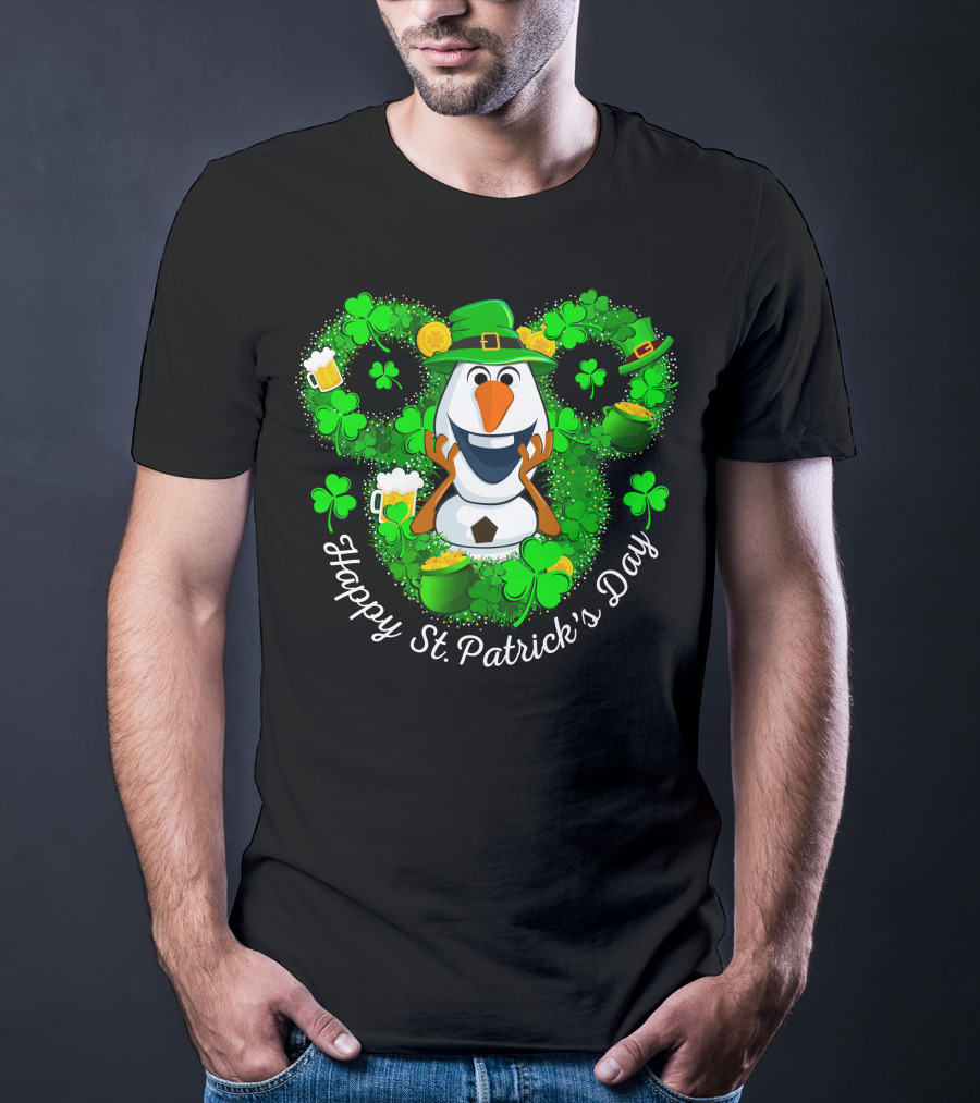 Happy St. Patrick's Day Olaf Clover Hat Beer T-Shirt