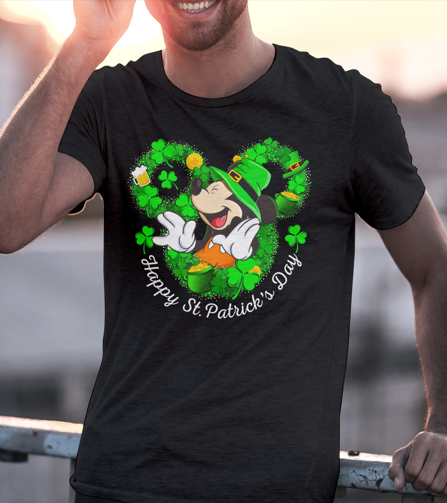 Happy St. Patrick's Day Mickey Mouse Shamrock Green Hat T-Shirt
