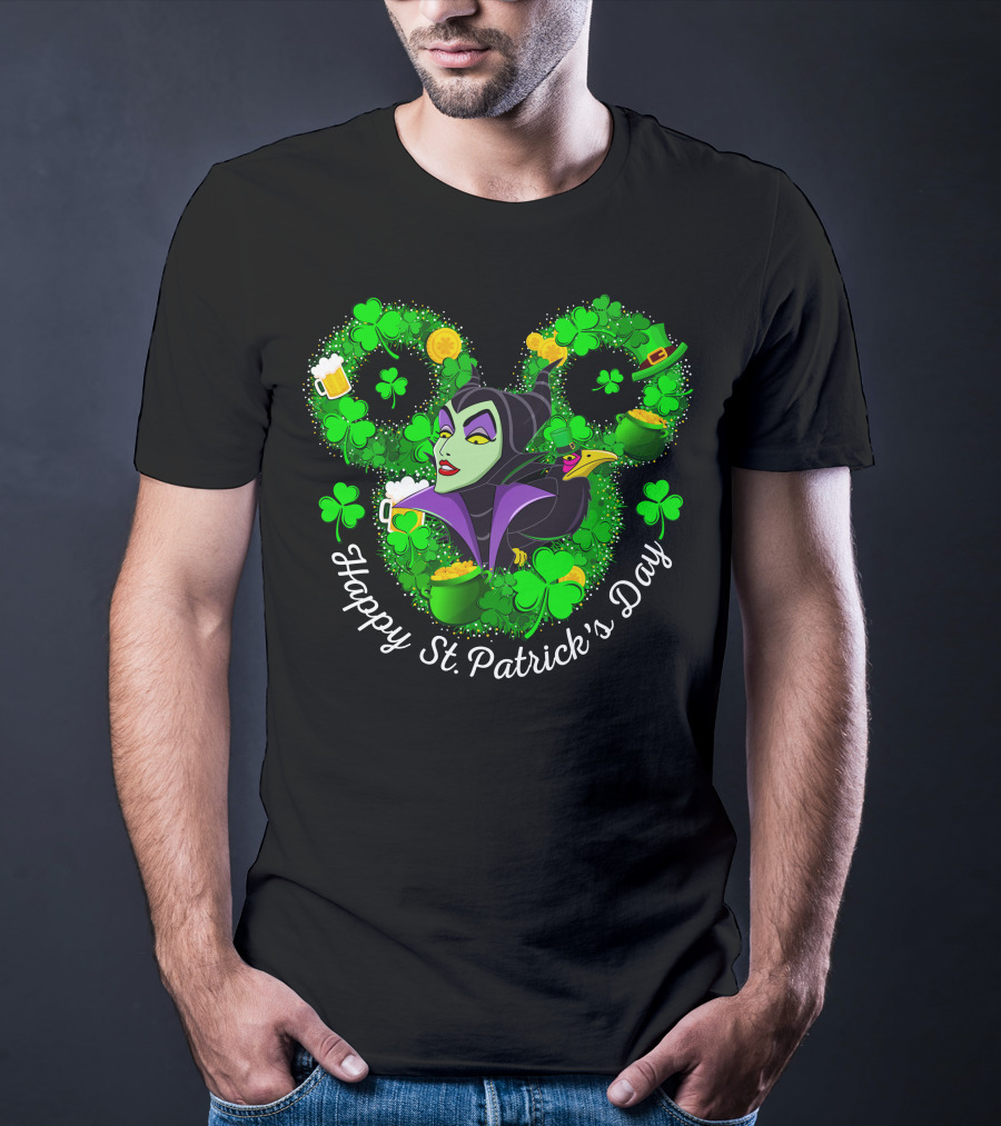 Maleficent Happy St. Patrick's Day Clover Coins Beer T-Shirt