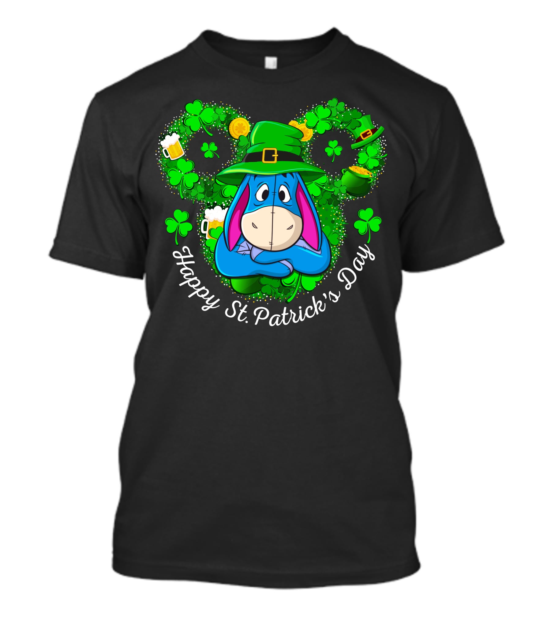Eeyore Happy St. Patrick's Day Clover Hat Shamrocks And Beer T-Shirt