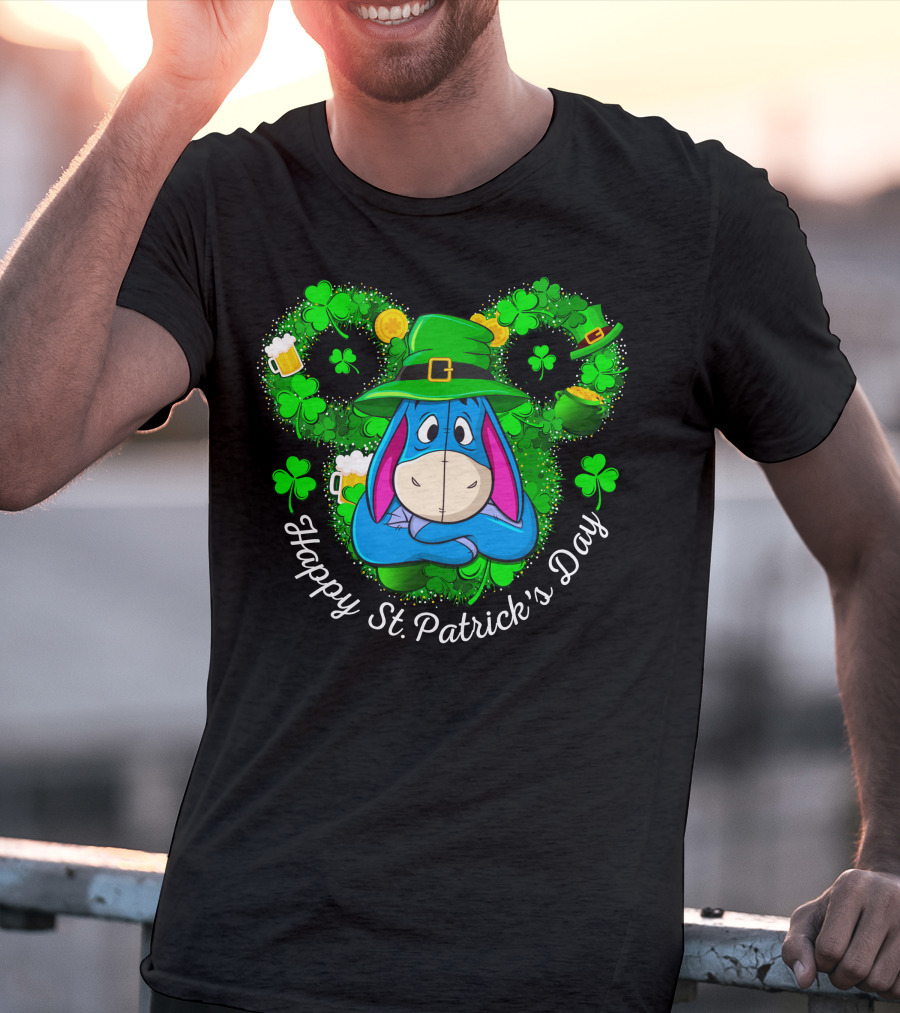 Eeyore Happy St. Patrick's Day Clover Hat Shamrocks And Beer T-Shirt