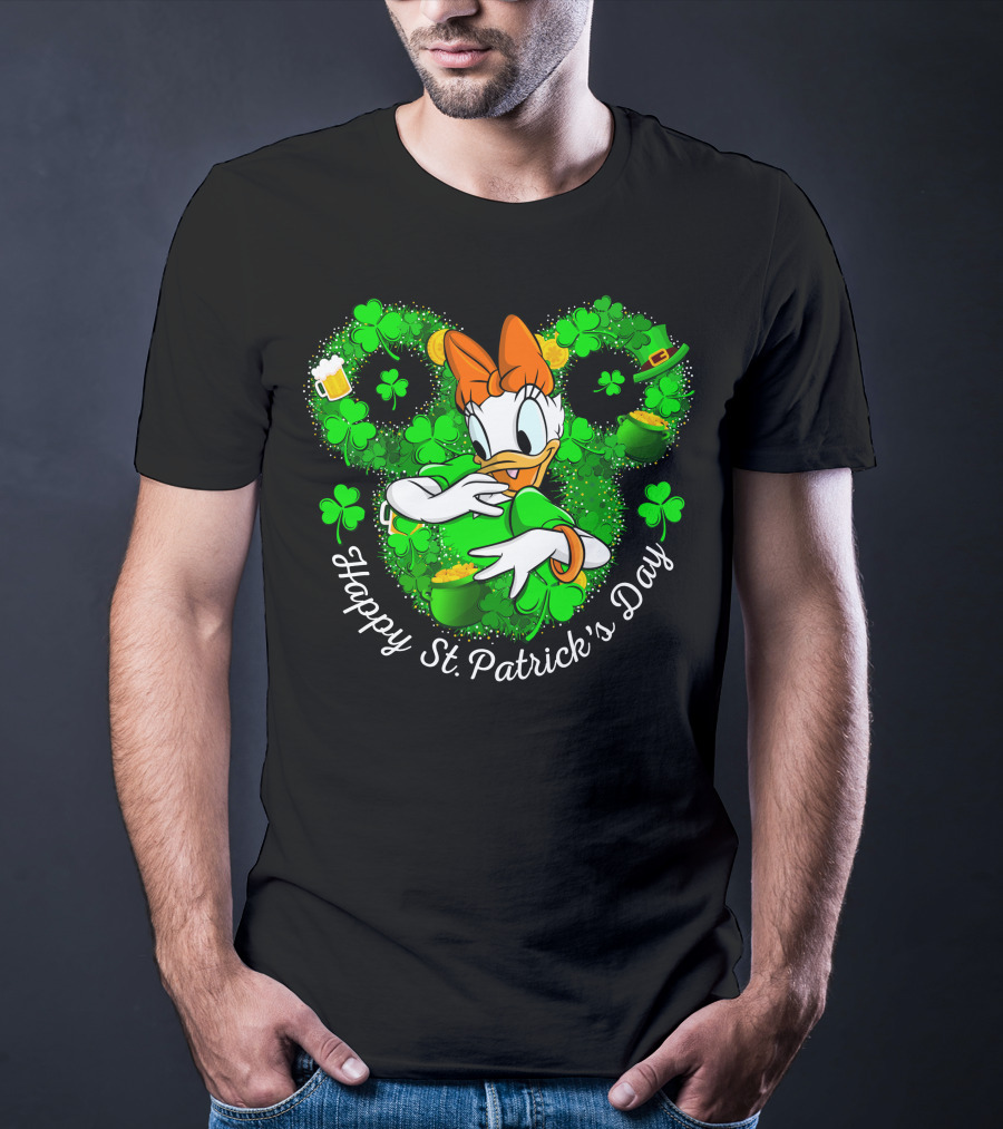 Happy St. Patrick's Day Daisy Duck With Shamrocks And Leprechaun Hat T-Shirt