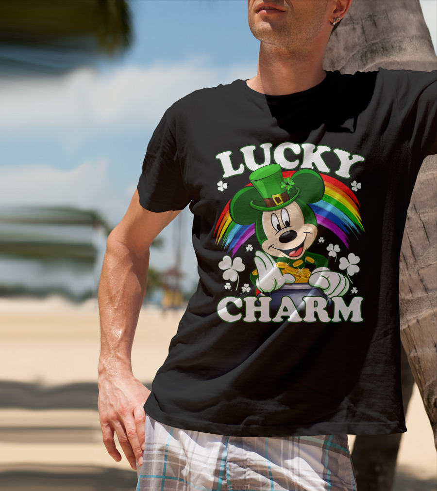 Lucky Charm Mickey Rainbow Coins Shamrocks Hat T-Shirt