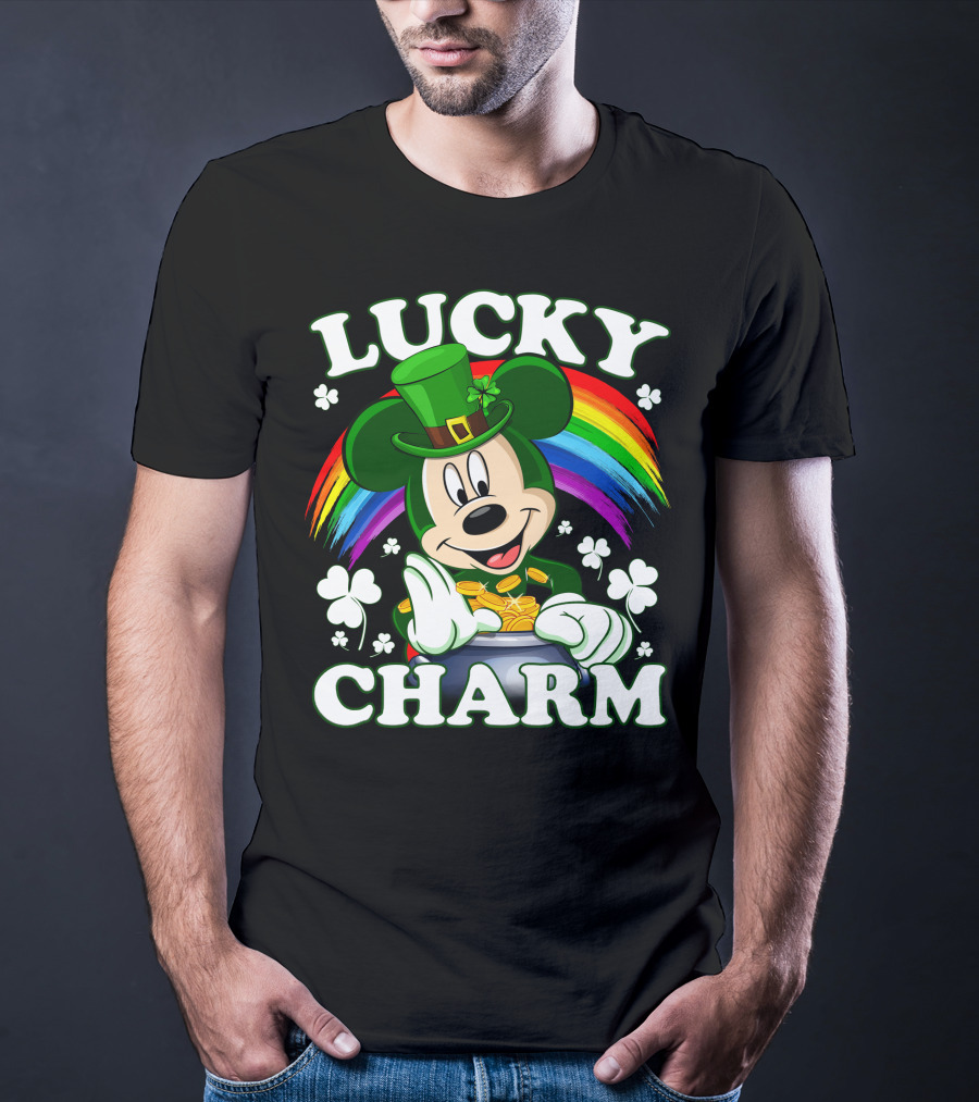 Lucky Charm Mickey Rainbow Coins Shamrocks Hat T-Shirt