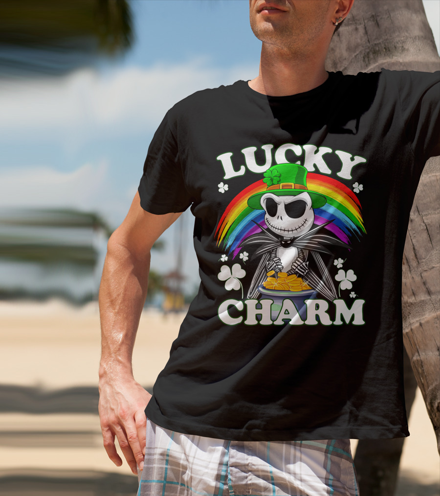 Lucky Charm Jack Skellington Rainbow Pot Of Gold T-Shirt