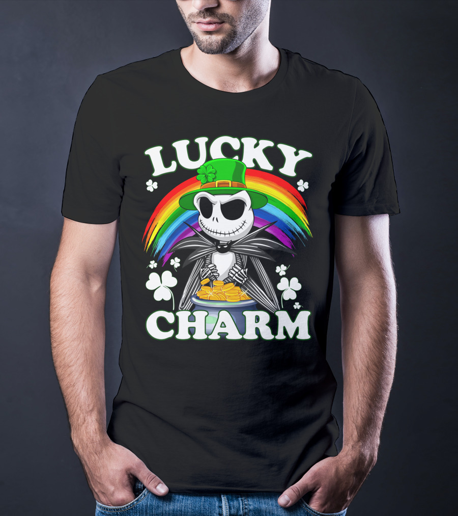 Lucky Charm Jack Skellington Rainbow Pot Of Gold T-Shirt