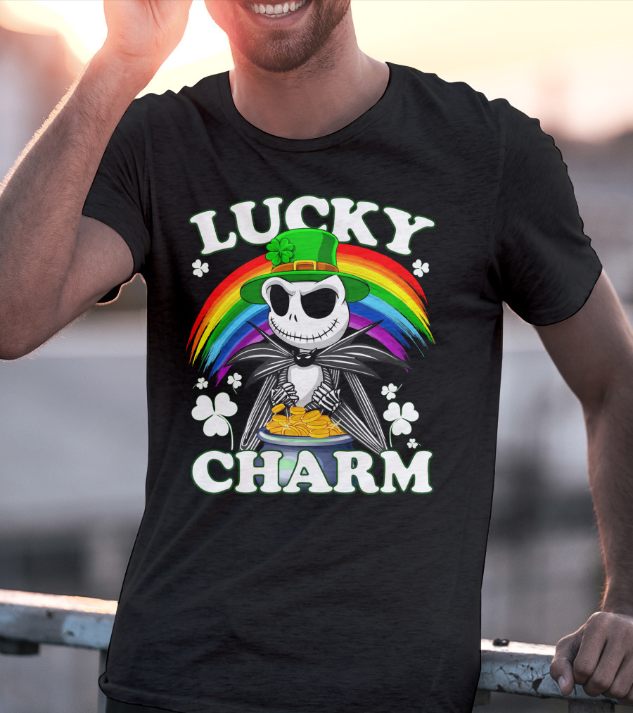 Lucky Charm Jack Skellington Rainbow Pot Of Gold T-Shirt