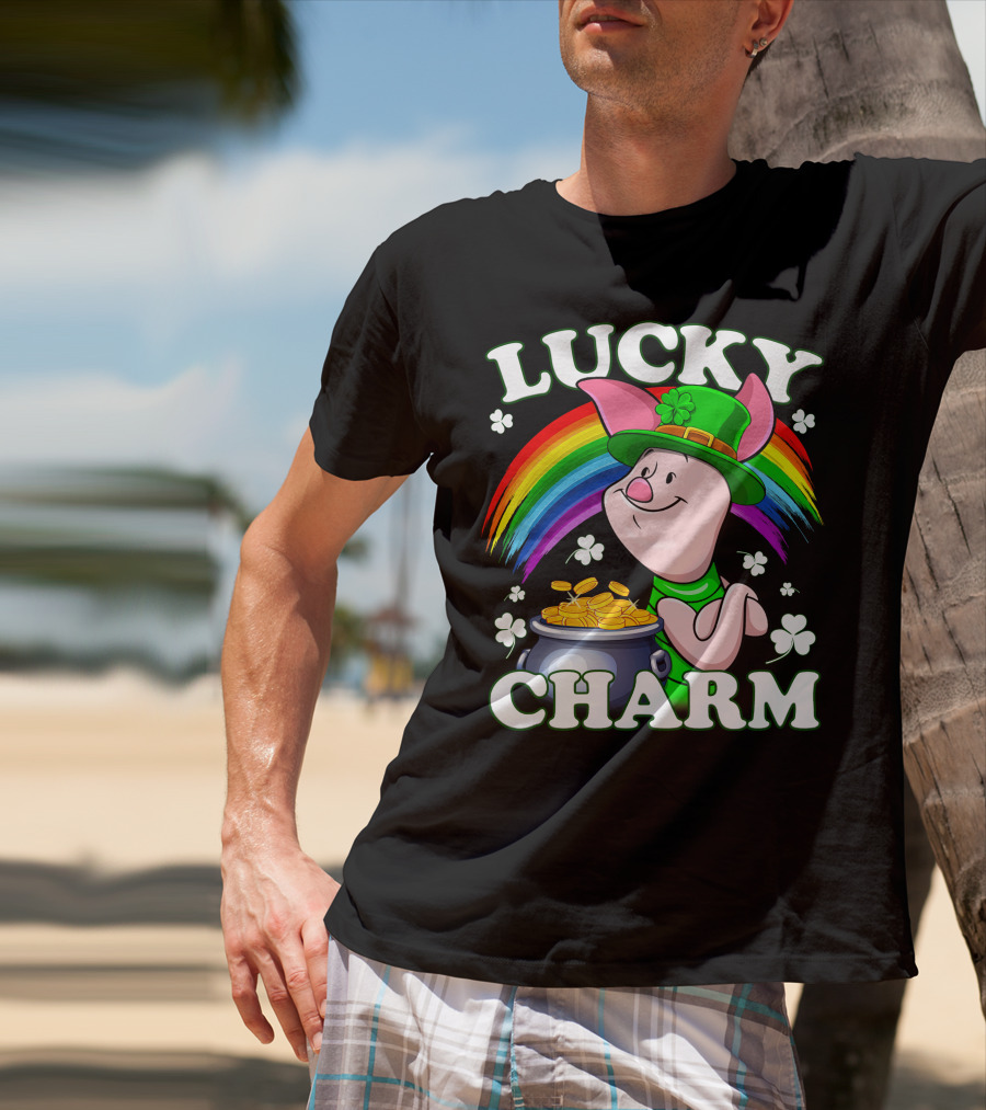 Lucky Charm Piglet Rainbow Gold Coins T-Shirt