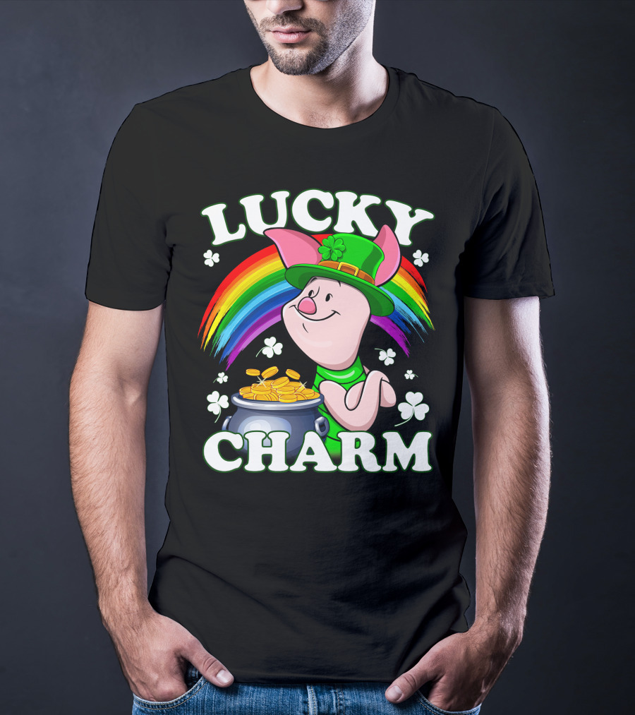 Lucky Charm Piglet Rainbow Gold Coins T-Shirt