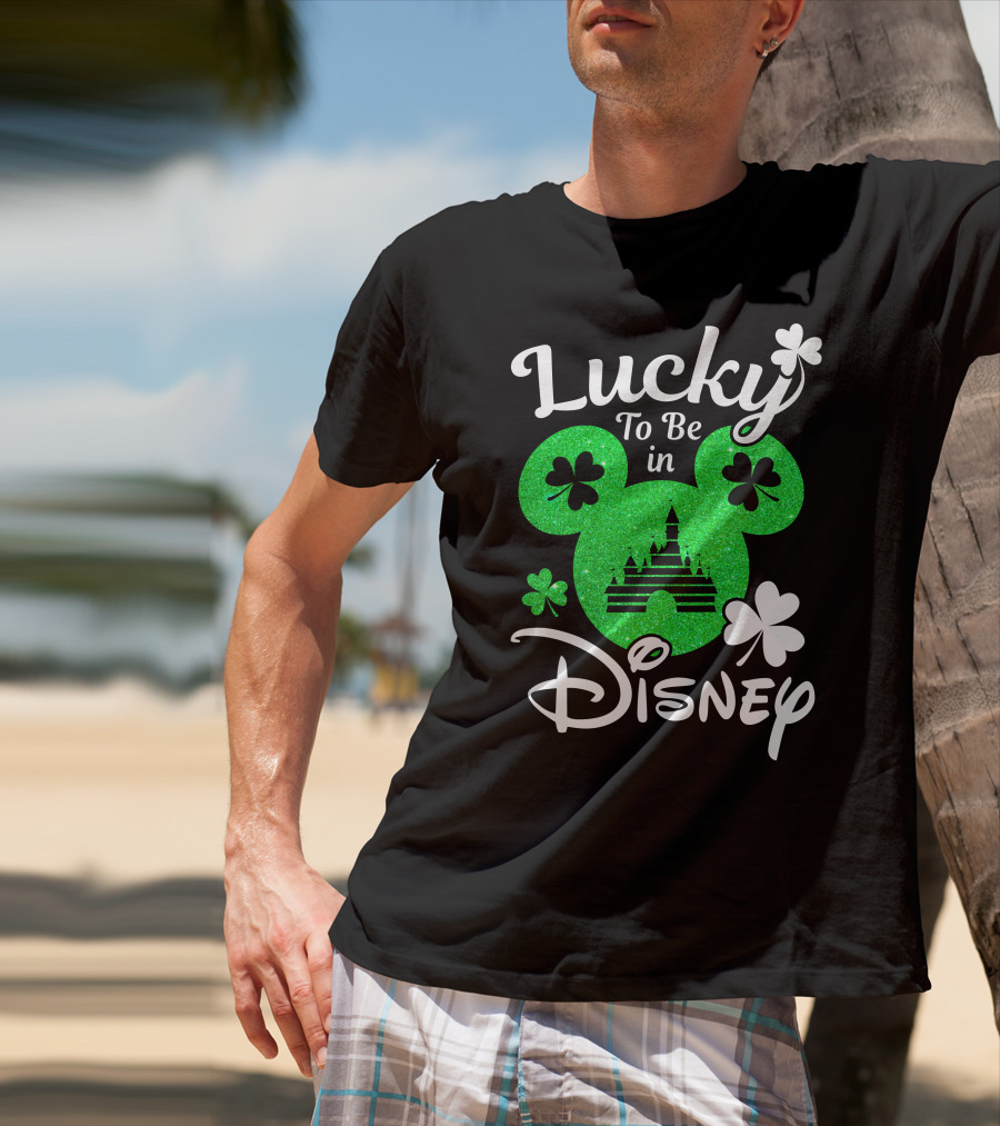 Lucky To Be In Disney Shamrock Castle Mickey Head T-Shirt