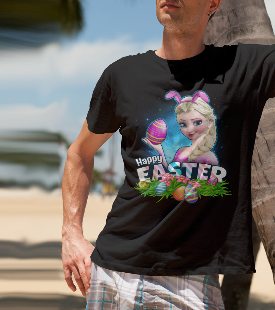 Elsa Happy Easter Bunny Ears And Colorful Eggs T-Shirt