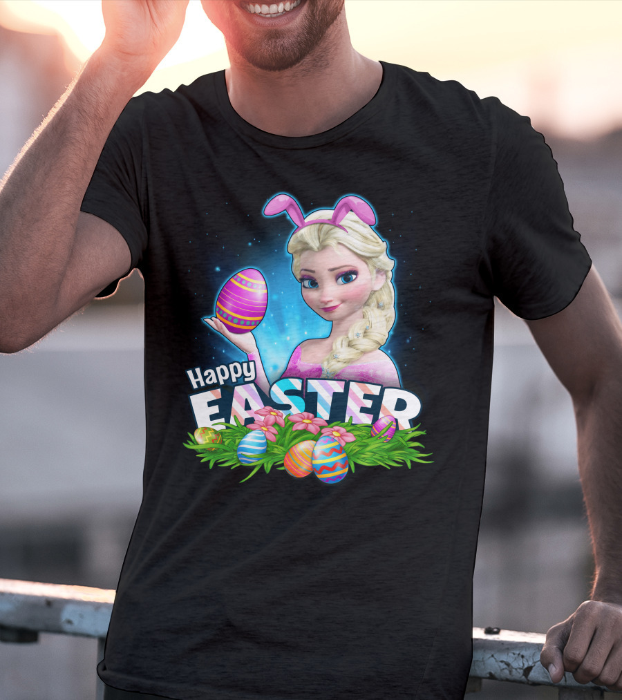 Elsa Happy Easter Bunny Ears And Colorful Eggs T-Shirt