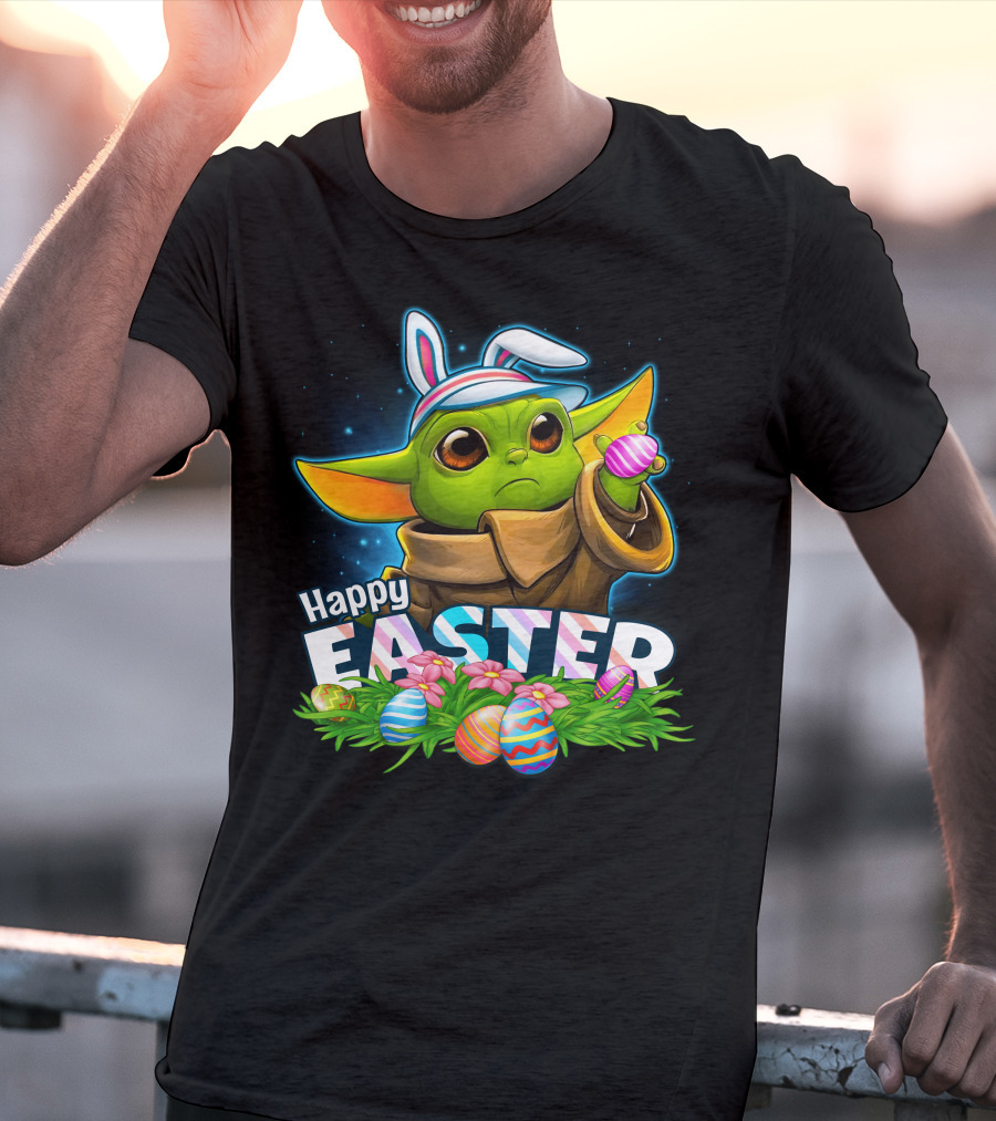 Yoda Happy Easter Bunny Ears Eggs Fandom Celebration T-Shirt