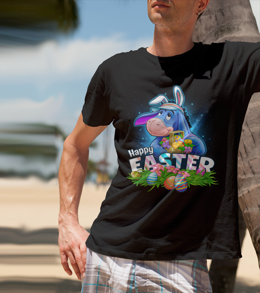 Happy Easter Eeyore With Basket And Colorful Eggs T-Shirt