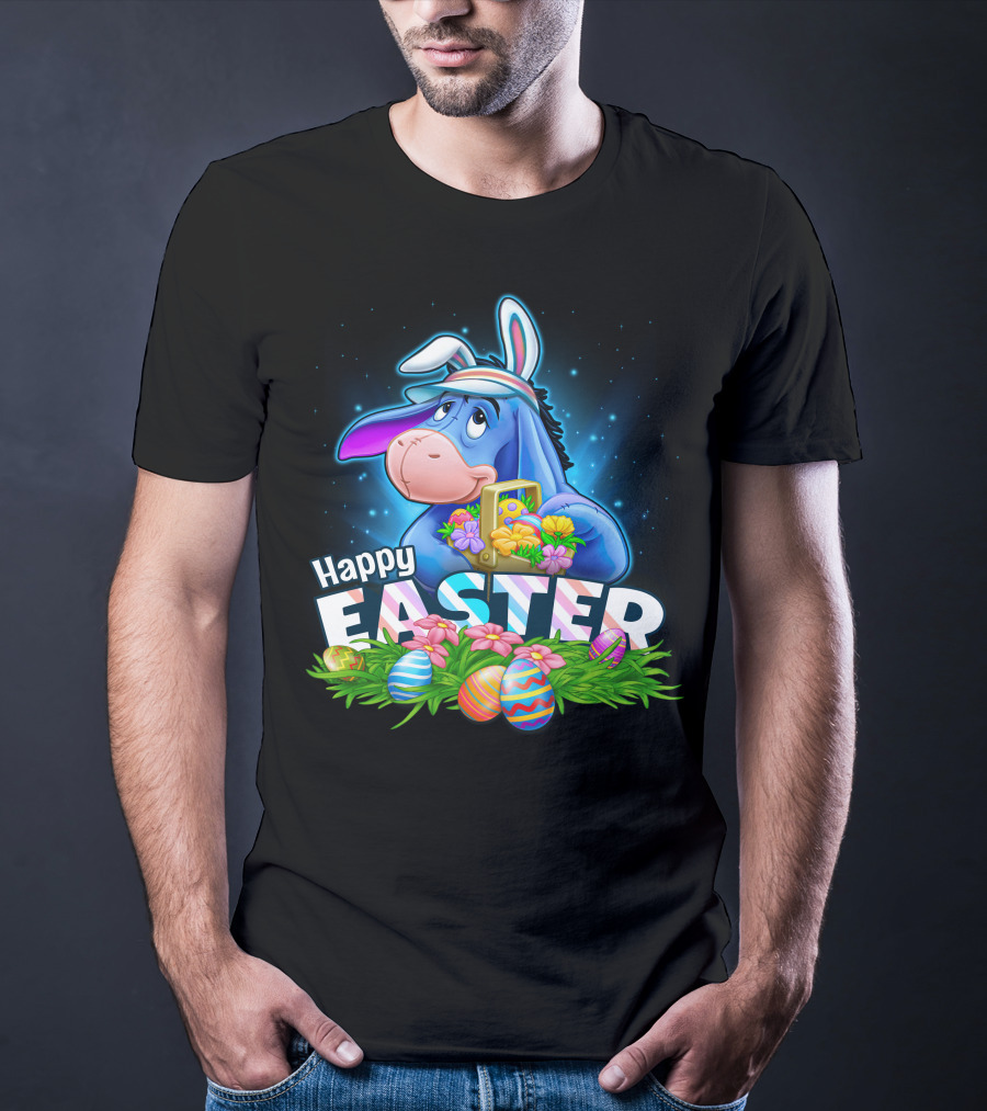 Happy Easter Eeyore With Basket And Colorful Eggs T-Shirt