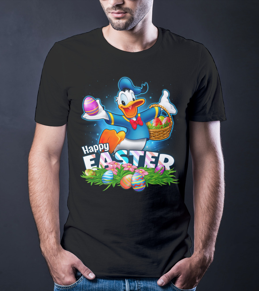 Donald Happy Easter With Colorful Eggs And Basket T-Shirt
