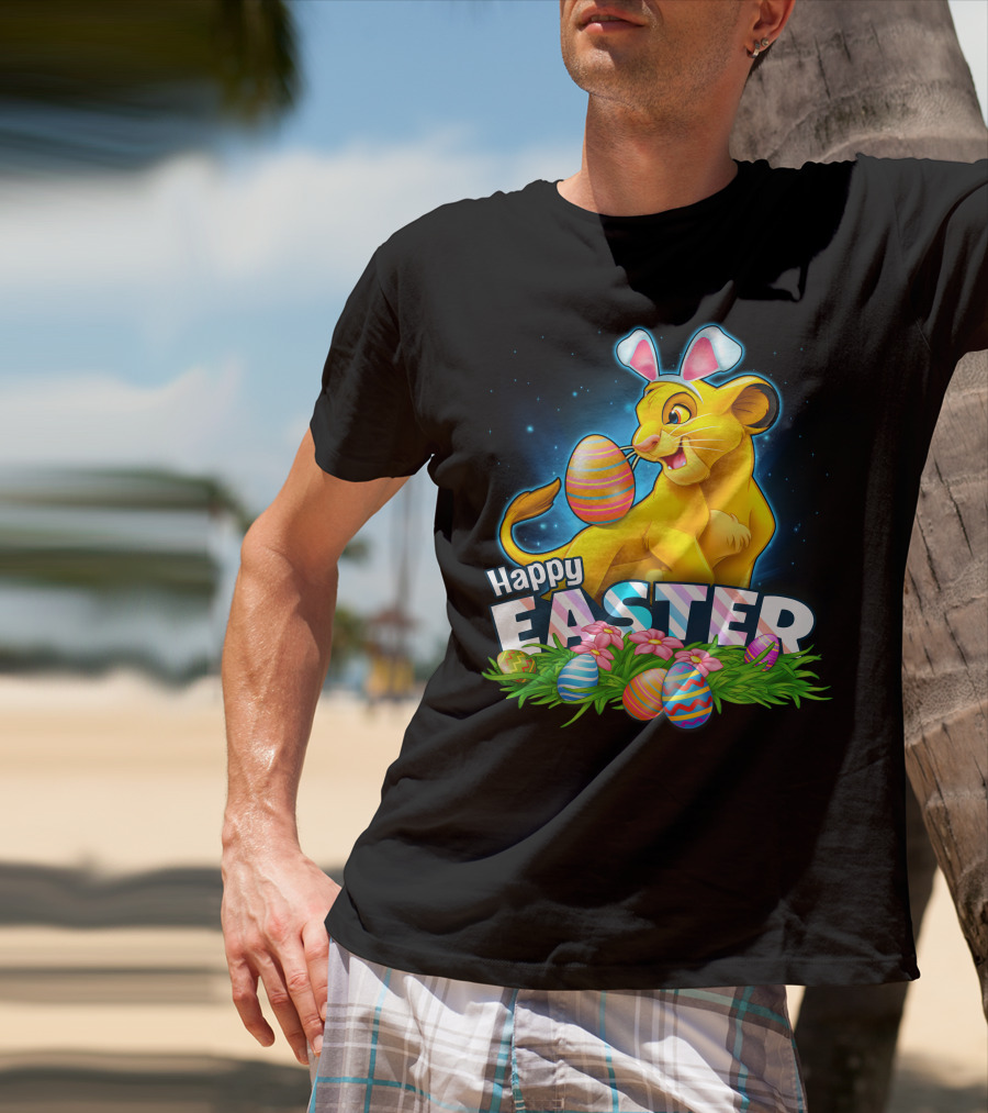 Simba Happy Easter With Colorful Eggs And Bunny Ears T-Shirt