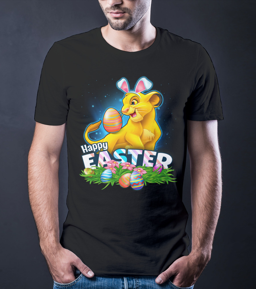 Simba Happy Easter With Colorful Eggs And Bunny Ears T-Shirt