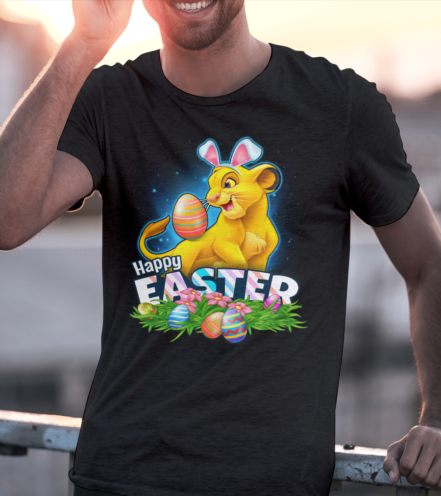 Simba Happy Easter With Colorful Eggs And Bunny Ears T-Shirt