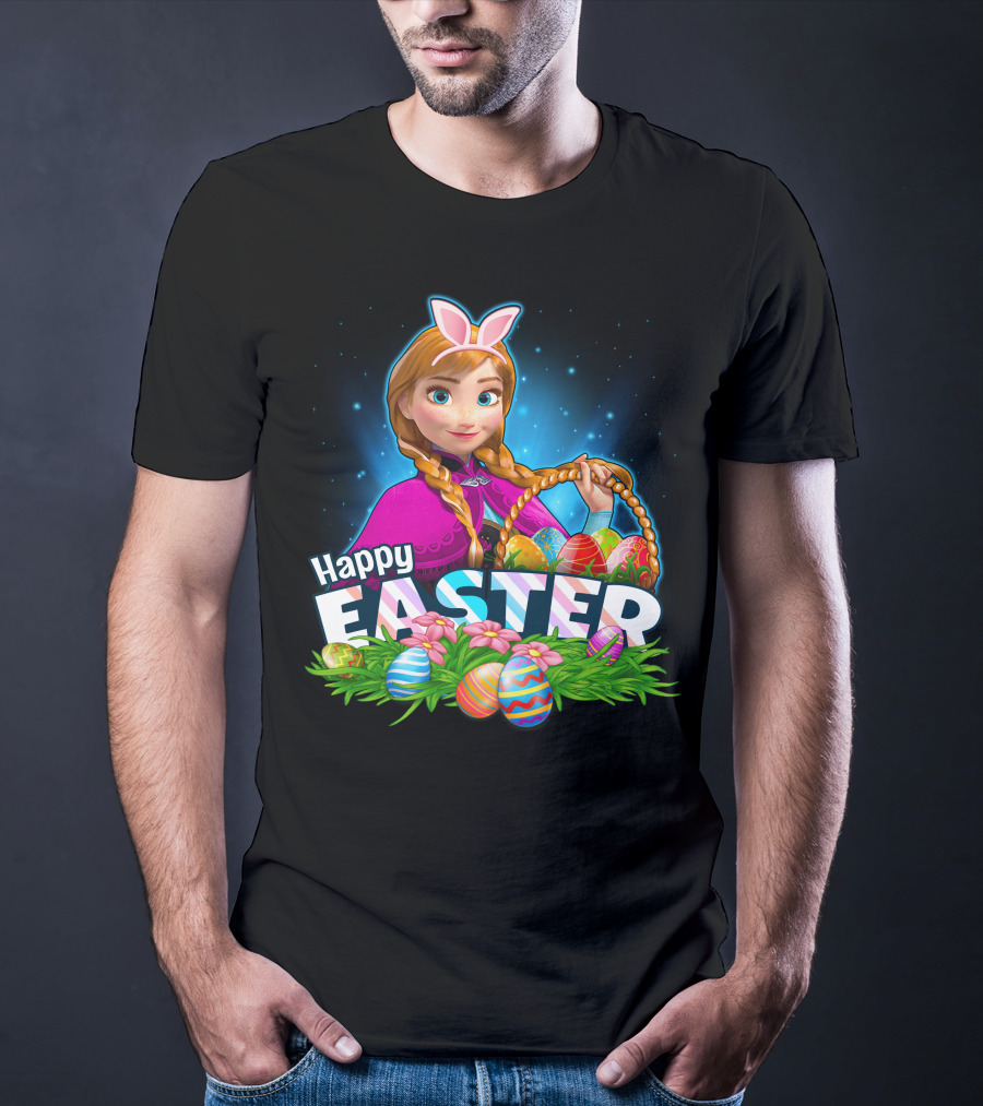 Anna Bunny Ears With Easter Eggs Basket Happy Easter T-Shirt
