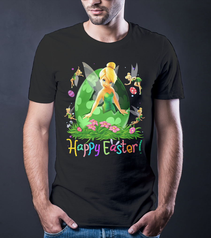 Tinker Bell Happy Easter Celebration With Green Egg And Flowers T-Shirt