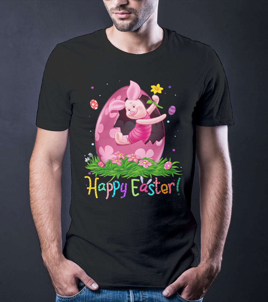 Happy Easter Piglet With Flower And Easter Egg T-Shirt