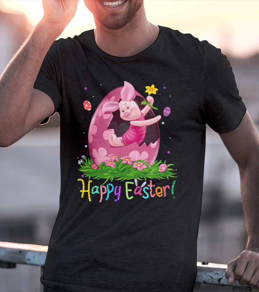 Happy Easter Piglet With Flower And Easter Egg T-Shirt