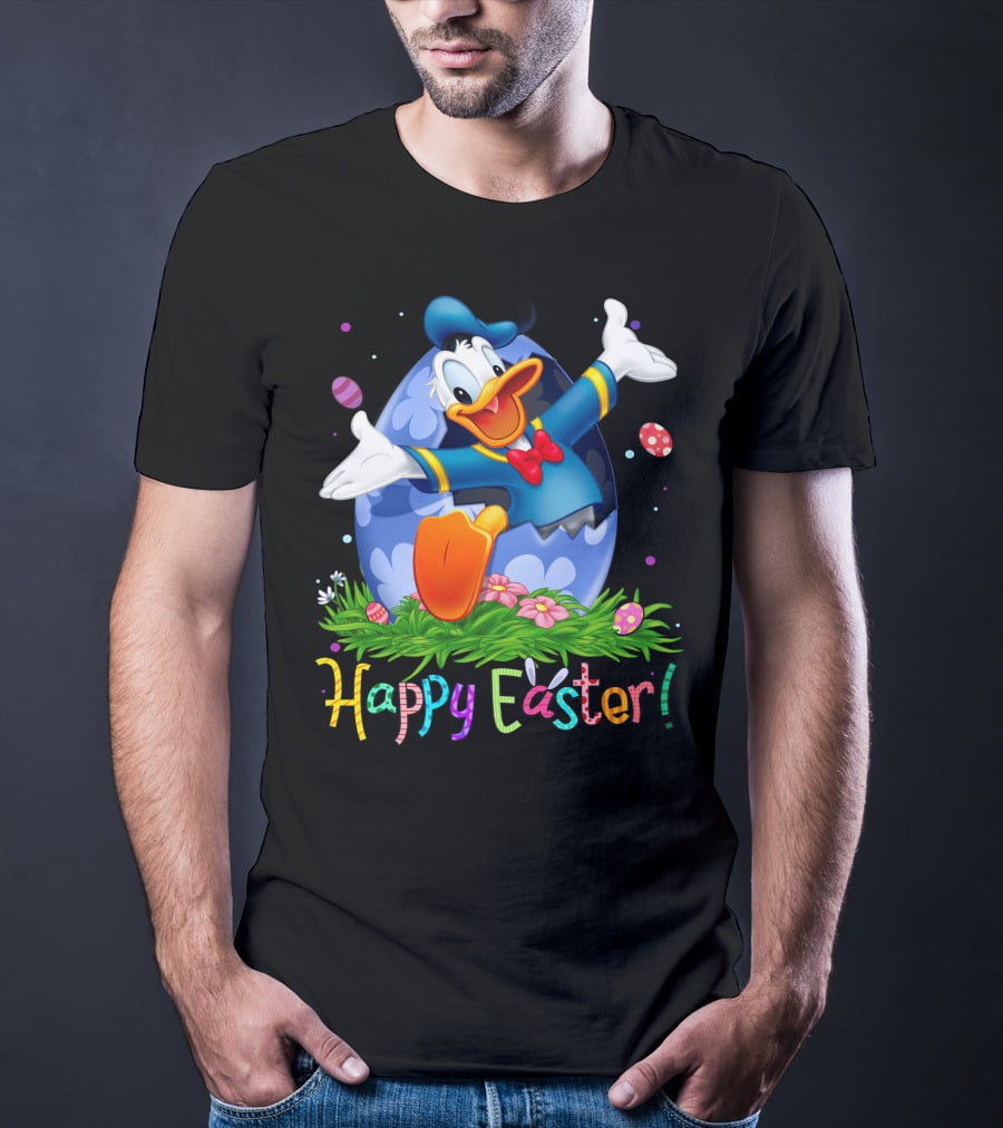 Happy Easter Donald Duck Celebration Egg And Flowers T-Shirt
