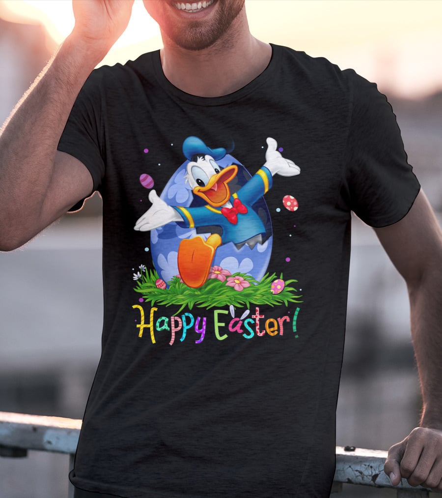 Happy Easter Donald Duck Celebration Egg And Flowers T-Shirt