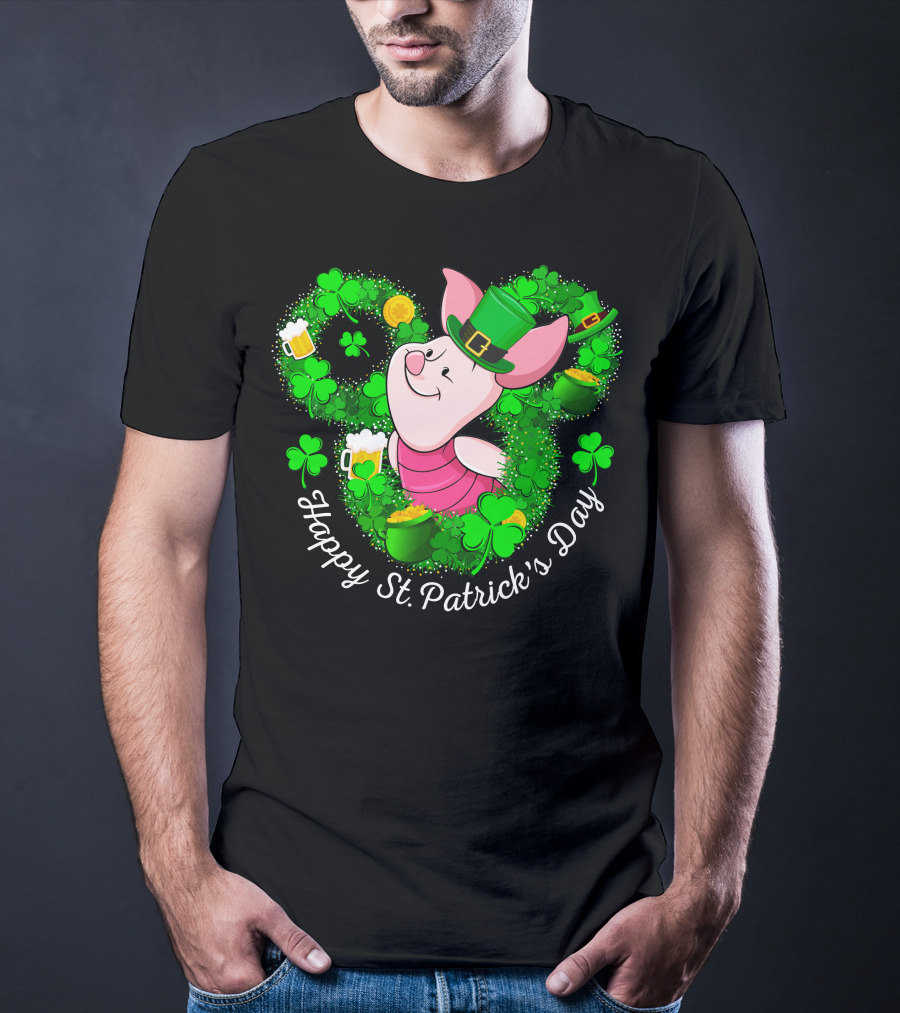 Happy St. Patrick's Day Piglet Shamrocks And Beer T-Shirt