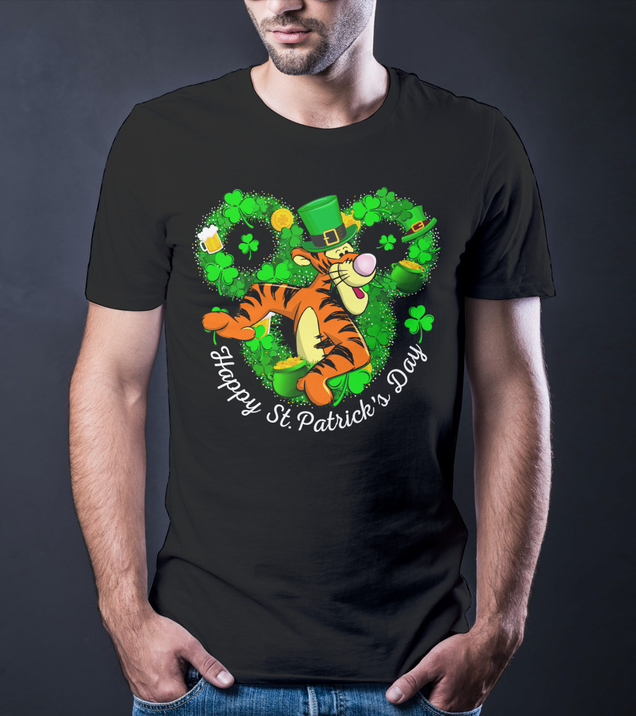 Tigger Happy St. Patrick's Day Shamrock Hat Coin Basket T-Shirt
