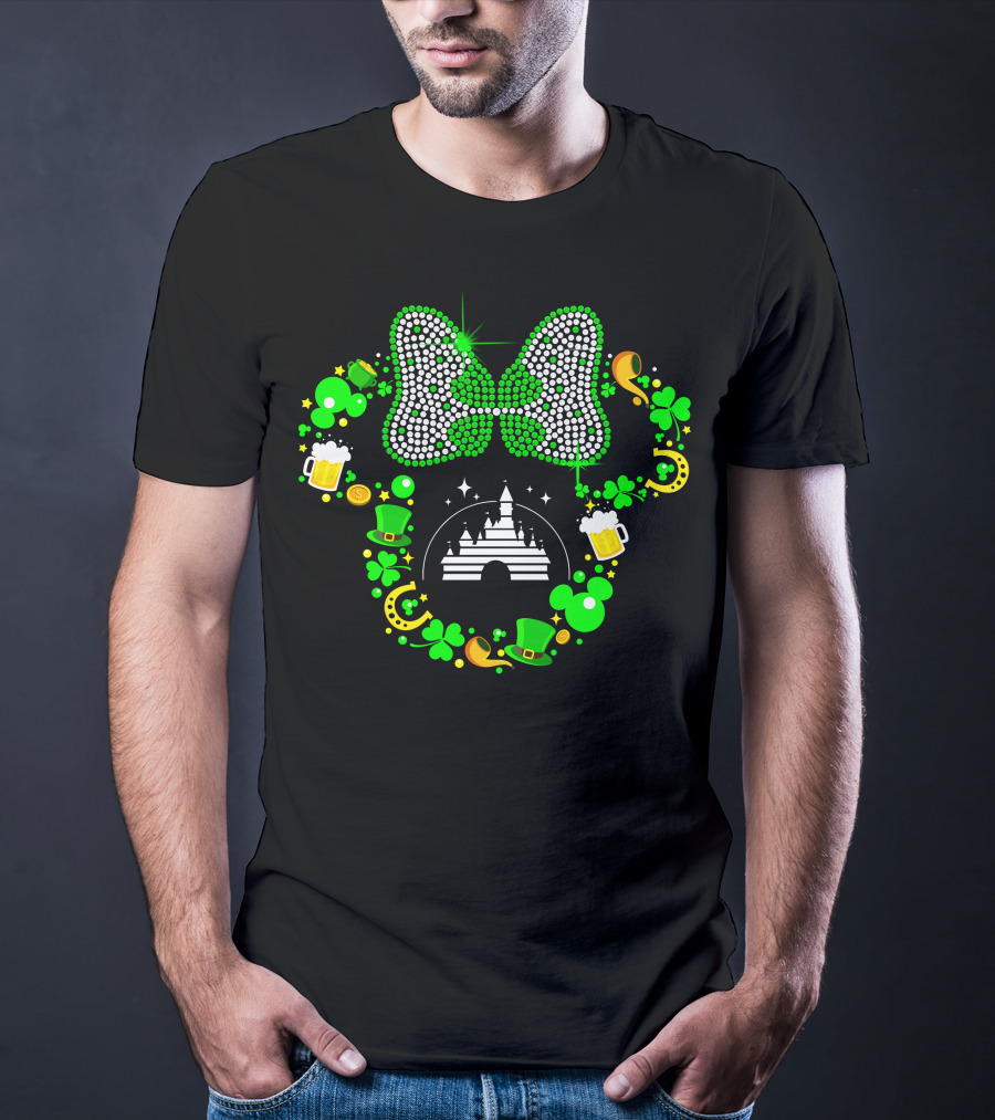 Minnie Mouse St. Patrick's Day Castle Shamrocks Beer Hats Horseshoes Bow T-Shirt
