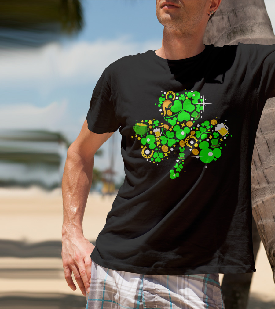 Shamrock St. Patrick's Day Mickey Mouse Beer Mug Horseshoe Pot Of Gold T-Shirt