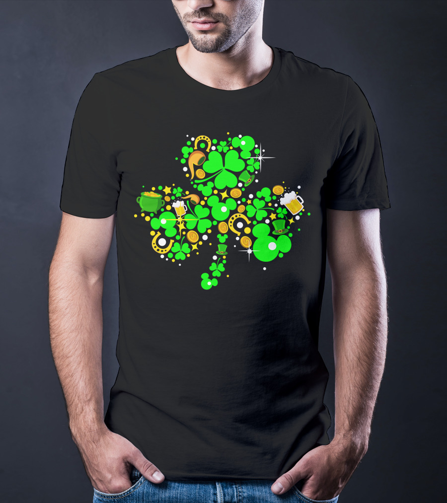 Shamrock St. Patrick's Day Mickey Mouse Beer Mug Horseshoe Pot Of Gold T-Shirt