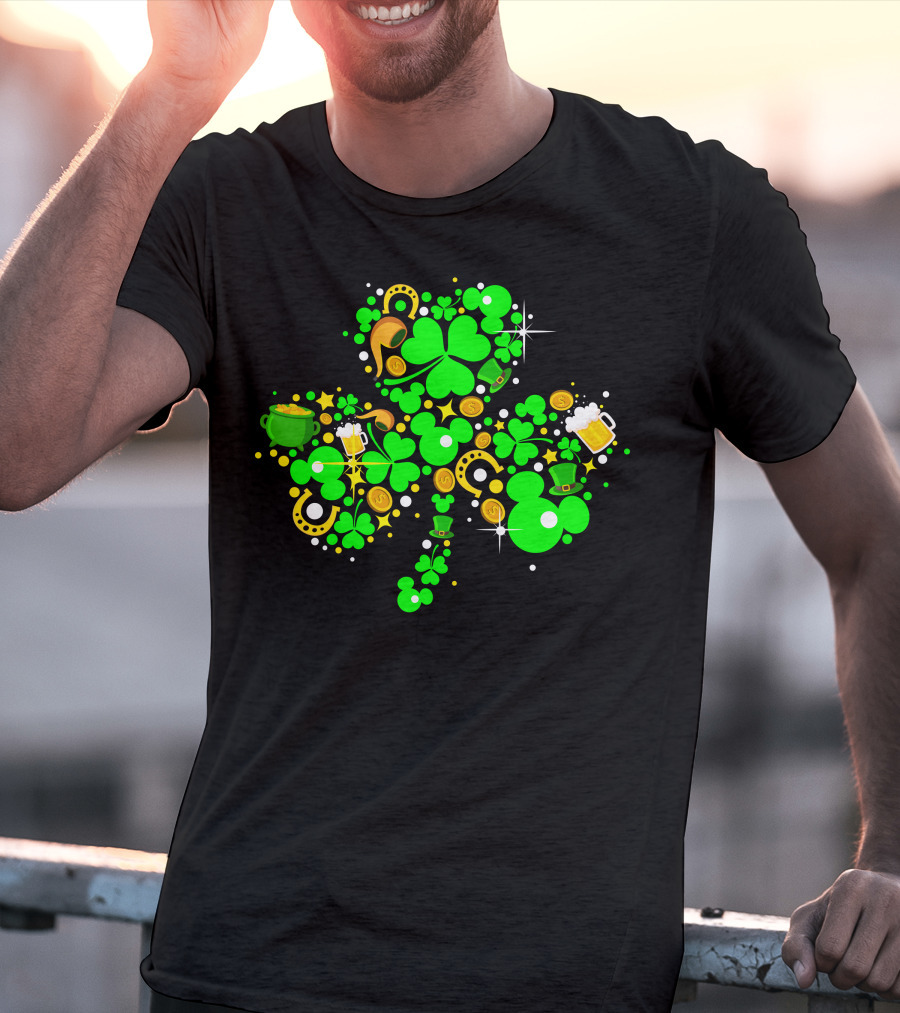 Shamrock St. Patrick's Day Mickey Mouse Beer Mug Horseshoe Pot Of Gold T-Shirt