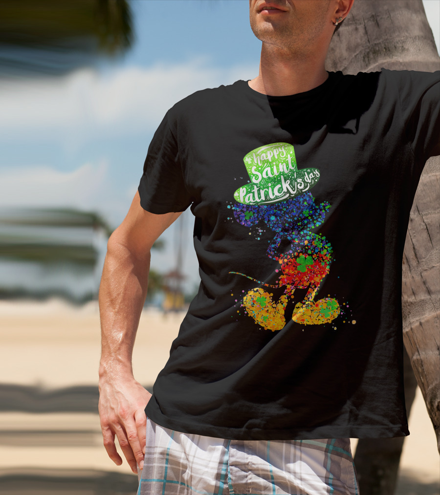 Happy Saint Patrick's Day Mickey Mouse Colorful Splatter Art T-Shirt