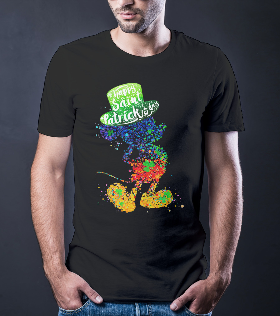 Happy Saint Patrick's Day Mickey Mouse Colorful Splatter Art T-Shirt